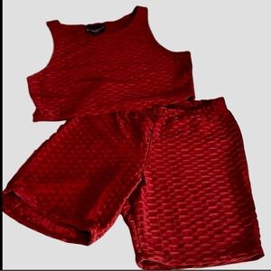 Honeycomb Yoga Set Crop Top Short Textured 2 pc Set Discreet Athletic Medium Gym
